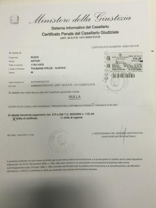 artur bushi certifikata e pafajesise