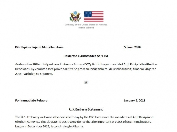 deklarata e ambasades SHBA