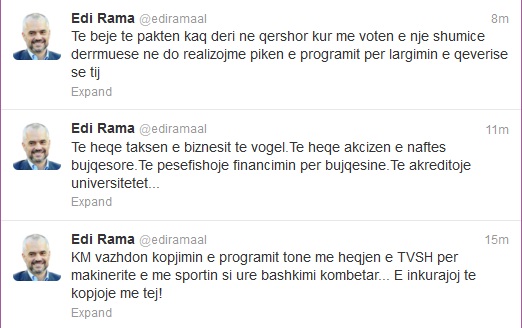 Rama ne twitter per tvsh