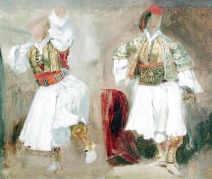 Suliotët me kostume tradicionale. Pikturë e Eugene Delacroix (1824-1825)