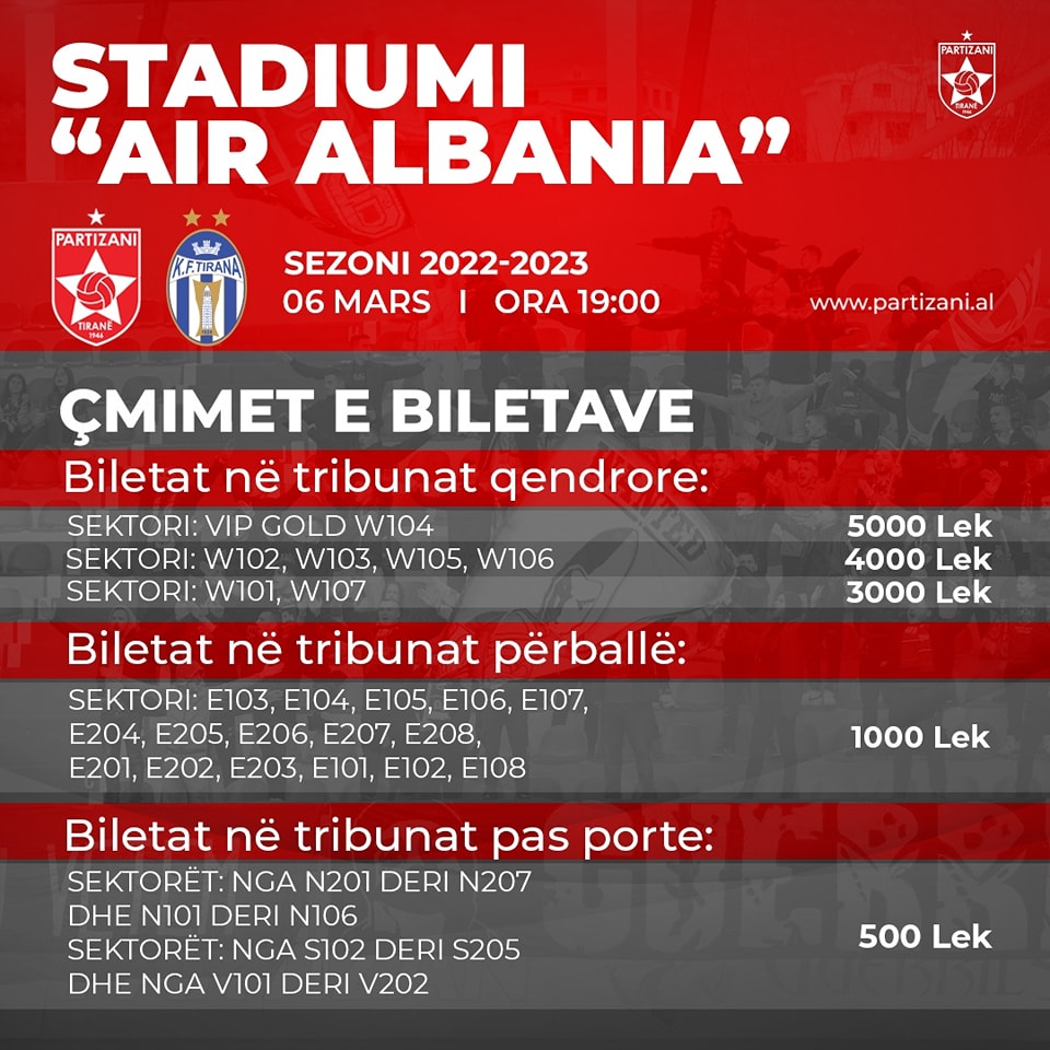 PARTIZANI – TIRANA/ I gjithë kryeqyteti në stadium, mësohet data e derbit –