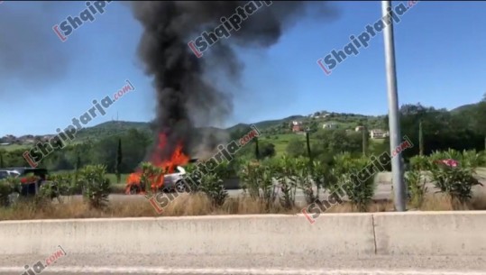 VIDEO/ Tym i zi e flakë pranë 'TEG-ut', shkrumbohet 'Benz-i', nxirren në kohë 2 fëmijët
