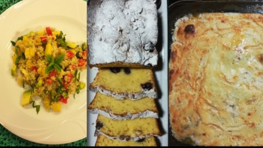 Të gatuajmë me Zonjën Vjollca/ Kek me qershi , Tavë me pulë, kos e hudhra dhe Sallatë me kuinoa (super ushqim)