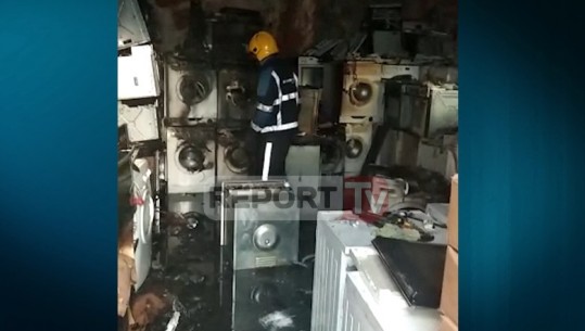 Tym dhe flakë, përfshihet nga zjarri magazina me elektroshtëpiake në Tiranë/ VIDEO-Ekskluzive