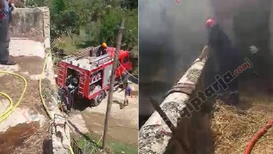 VIDEO/Zjarr i madh në një fshat të Gjirokastrës, digjet një objekt. Zjarrfikësit luftë me flakët