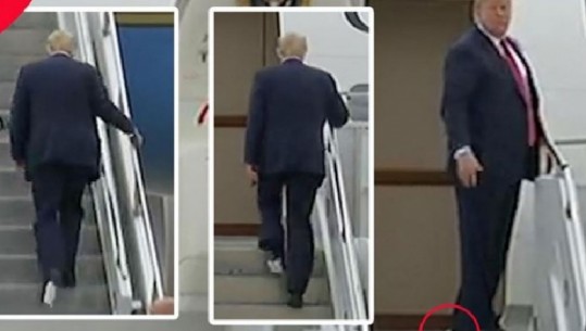 Pamjet që u kthyen virale, Trump-it i ngjitet një letër higjienike në këpucë (Video)