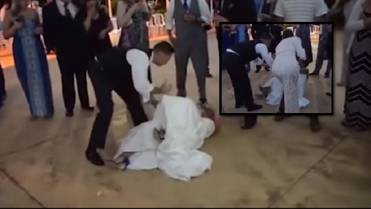 Momenti epik, dhëndri shtyn dhe rrëzon nusen në mes të dasmës (Video)