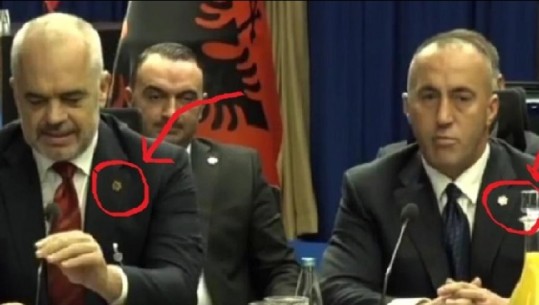 Rama dhe Haradinaj me stemën e Skënderbeut në xhaketë, mediat serbe: Është i yni, i ka rrënjët nga Nemanjići 