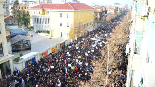 Pamje nga lart/ Protesta e studentëve para Ministrisë së Arsimit, thirrje: E duam Shqipërinë si gjithë Europa
