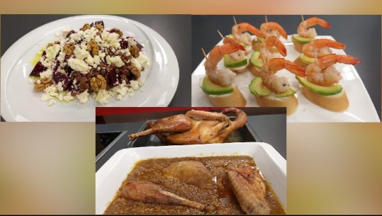 Të gatuajmë me zonjën Vjollca: Tavë me çur dhe qepë/Sallatë me thjerrëza dhe panxhar/Brusketa me avokado dhe karkaleca