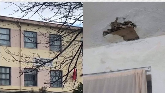 Shkolla  9-vjeçare e rrënuar në Elbasan, shkëputet suvaja, rrezikohet jeta e nxënësve
