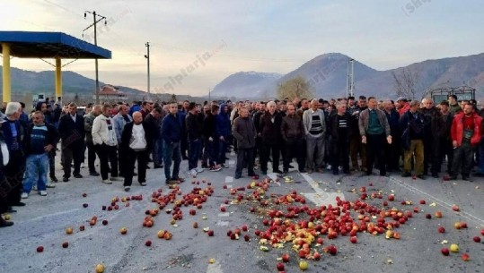 S'kanë treg për prodhimet, korçarët bllokojnë rrugën, një mesazh për Ramën përmes mollëve (VIDEO)