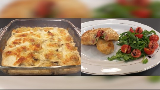 Të gatuajmë me Zonjën Vjollca: Fileto pule me kërpudha e djathë dhe Byreçka të vogla në tigan