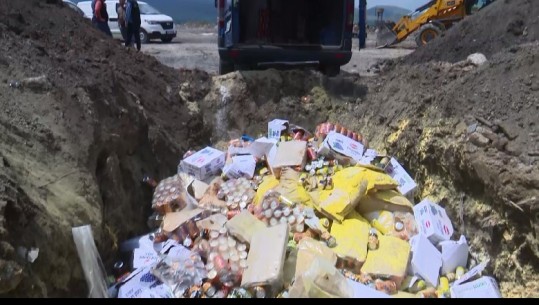 Erëza, mish dhe pije energjike/ Asgjësohen 20 ton produkte të bllokuara në Korçë