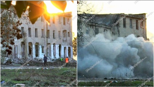 DËMET/ 25 pallate të paqëndrueshëm në Shijak! Shembet me eksploziv godina në Institutin Bujqësor (VIDEO)