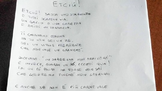 'Të quajnë kurorë por s’je mbret', vogëlushi nga Italia 'sfidon' me poezi koronavirusin