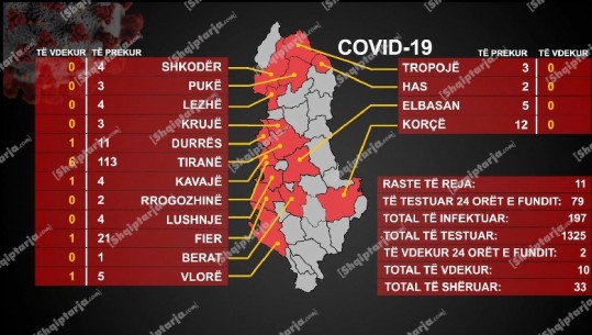 10 viktima me COVID-19 në Shqipëri, 197 të infektuar (11 raste të reja sot) 4 në gjendje të rëndë! 33 të shëruar /Video