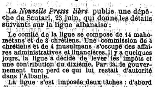Le Siècle (1880)/ Detaje mbi organizimin e Lidhjes Shqiptare të Prizrenit dhe dy misionet e saj
