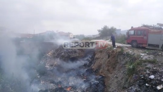 Digjen mbetje në përroin e Lushnjës, zjarri rrezikon shtëpitë (VIDEO)