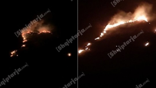Zjarr i madh në Vlorë, terreni malor bën të vështirë ndërhyrjen e zjarrfikëses (Pamjet)