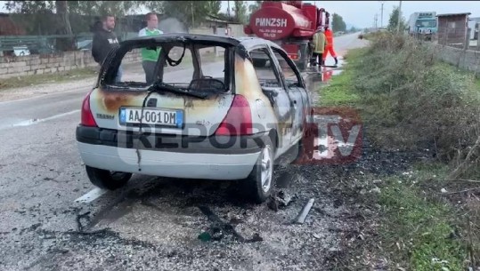 Dyshohet për shkëndijë elektrike, makina bëhet shkrumb nga flakët në aksin Levan-Vlorë (VIDEO)