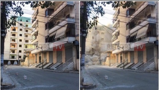U dëmtua nga tërmeti i 26 nëntorit,  shembet me shpërthim të kontrolluar pallati 9-katësh në Durrës! Tymi 'mbulon' lagjen, thyhen xhama të pallateve përreth (Video)