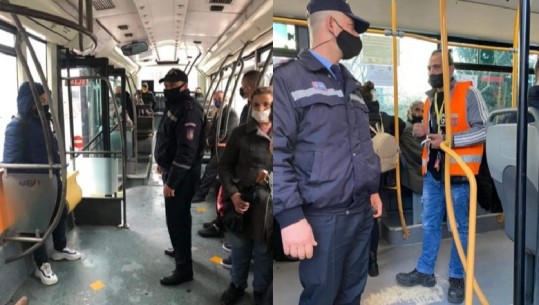 Fotolajm/ Mbajtja e detyrueshme e maskave, Policia Bashkiake Tiranë kontrolle në linjat e transportit publik