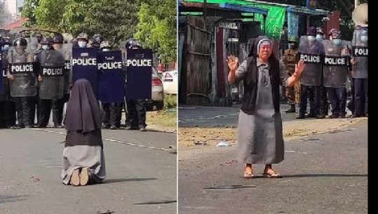 Mianmar murgesha i lutet në gjunjë policisë që të mos qëllojë protestuesit