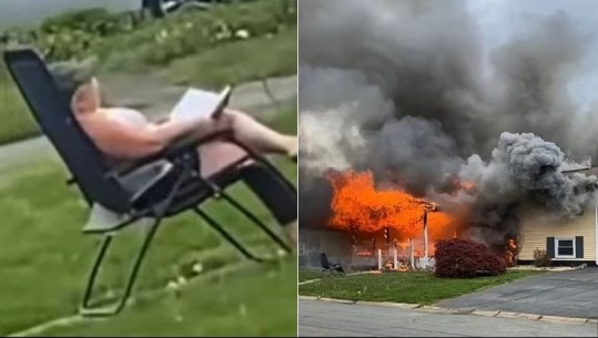 VIDEO/ Gruaja në SHBA i vë flakën shtëpisë me një person brenda dhe ulet në karrige duke parë skenën