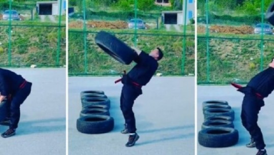 Deputeti shqiptar i apasionuar pas sportit, hedh në ajër gomat e rreshtuara