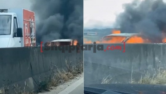 Aksident në Durrës, përplasen tre makina! Një prej automjeteve shpërthen në flakë (VIDEO)