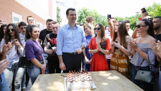 Basha feston ditëlindjen, të rinjtë e FRPD i dhurojnë tortë në formë shahu! Kryedemokrati 'pret' kokën e mbretit