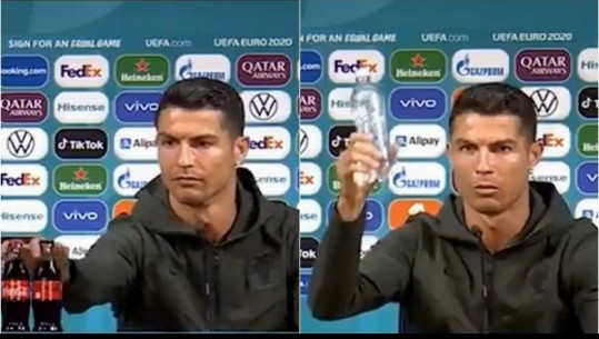 Cristiano Ronaldo bën gjestin e papritur në konferencën për shtyp, largon Coca-Cola nga tavolina: Ujë më mirë (VIDEO)