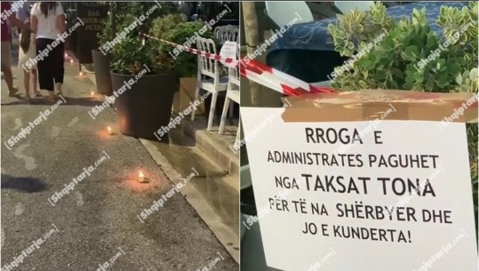 Pronarët e bareve e restoranteve në Vlorë sërish në protestë, pas shiritit ‘skenë krimi’ rrethojnë bizneset e tyre me qirinj, biznesmeni: Të shmangen furgonat e policisë nga sytë e turistëve