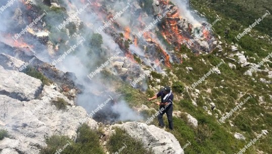 Vijon që prej ditës së djeshme zjarri në malin e Dukatit, digjen rreth 30 ha kullota! Zjarrfikësit tërhiqen për shkak të natës, rifillojnë punën ditën e nesërme