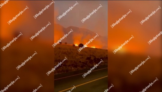 Videolajm/ Zjarri në fshatin Tragjas zbret deri poshtë në bypass-in e Vlorës