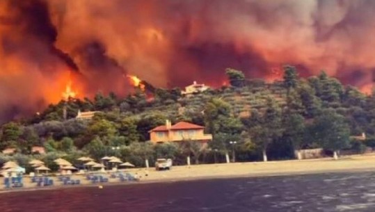 Situatë dramatike nga zjarret në ishullin Evia të Greqisë, flakët 'përpijnë' shtëpitë, qytetarët evakuohen nga deti