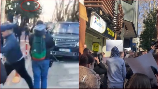 Basha takim 2 kate poshtë zyrës së Komisionit të Rithemelimit, mbështetësit e Berishës e presin me protesta dhe i qëllojnë me vezë makinën: Tradhtar, o plehrë (VIDEO)