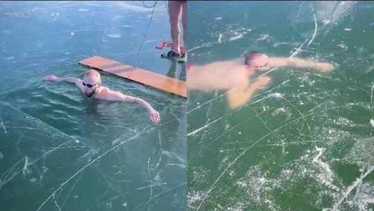 Aventura  e frikshme e sportistit, mbetet i bllokuar nën akullin e trashë të liqenit të ngrirë (VIDEO)