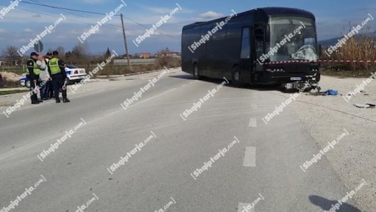 Aksident në Kuçovë, motori përfundon poshtë rrotave të autobusit, plagoset rëndë drejtuesi (VIDEO)