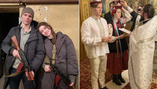 FOTO/ U martuan mes sirenave të luftës, çifti ukrainas e kaloi ditën e parë të martesës duke mbledhur pushkë: Duhet të mbrojmë njerëzit