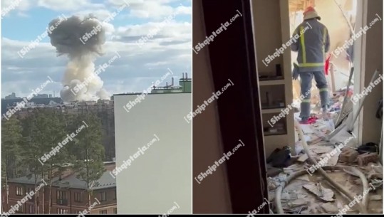 EKSKLUZIVE/ Bombardohet Kiev në momentin që Report Tv po përgatitej të lidhej me qytetarët atje, momenti kur goditja ndodh shumë pranë pallatit të tyre! Strehohen në bodrum (VIDEO)