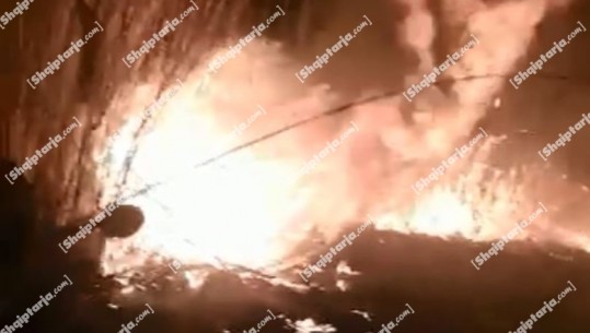 Zjarr i madh në Elbasan, zjarrfikësit në vendngjarje për shuarjen e flakëve (VIDEO)