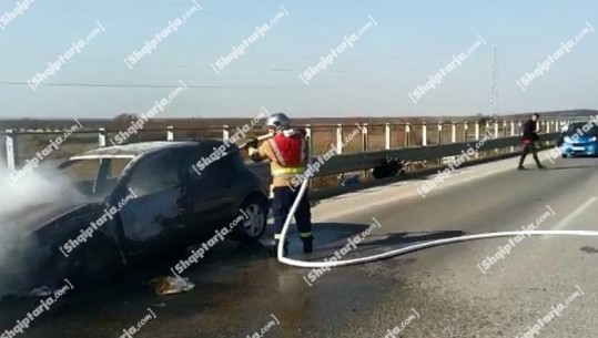 Makina merr flakë në autostradën Fier-Vlorë, shkak një shkëndijë elektrike (VIDEO)