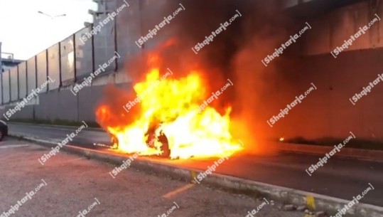 VIDEO/ Shpërthen në flakë Mercedezi në Tiranë, shkaku defekti teknik
