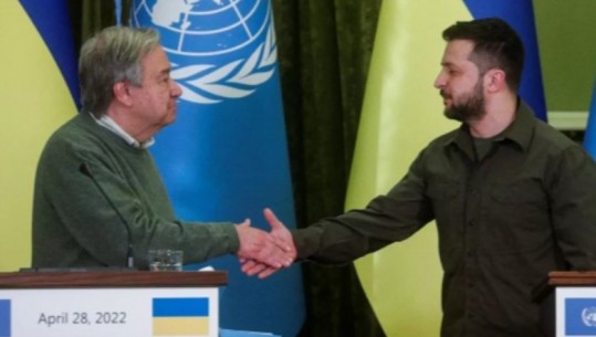 Guterres dhe Zelesnky në konferencë për shtyp, dy shpërthime në Kiev