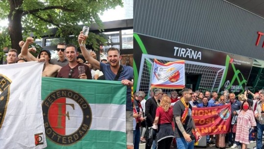 Nis 'Countdown', edhe pak orë nga finalja Roma-Feyenoord! Tifozët 'të karikuar' me këngë e birra në dorë rrugëve të Tiranës! Kupa e Conference League ende në shesh