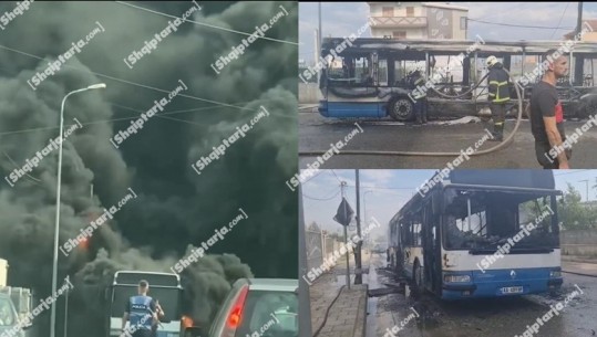VIDEOLAJM/ Merr flakë në ecje autobusi në Durrës, shkrumbohet totalisht