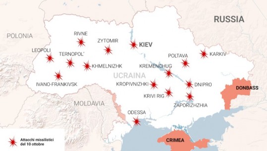 Harta/ Ofensiva ruse në Ukrainë, raketa të nisura nga Moska kundër qyteteve kryesore