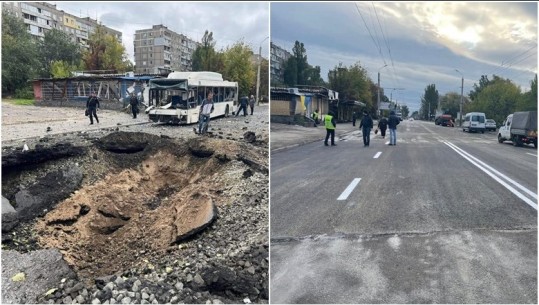 Kievi 1 ditë për të riparuar rrugët e shkatërruara nga raketat ruse! FOTO si ishin dhe si u bënë